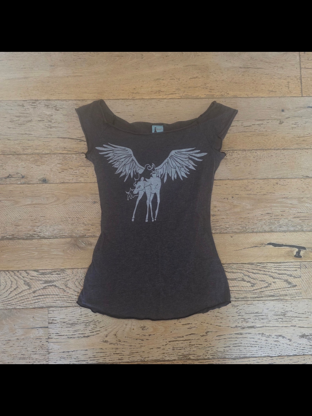 y2k Vintage Urban Outfitters Brown Scoop Neck Tee Winged Deer Graphic whimsigoth